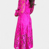 Robe Midi Jovie en Dentelle Brodée avec Col Montant