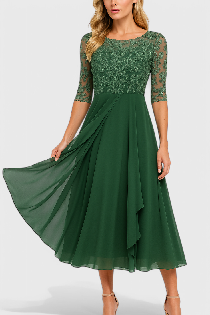 Abby Robe Midi avec Décolleté Illusoire Brodé