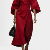 Robe Midi Micaela avec Manches Lantern et Taille Cintrée