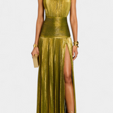 Robe Halter Métallique Emma avec Dos Nu et Fente Haute