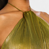 Robe Halter Métallique Emma avec Dos Nu et Fente Haute