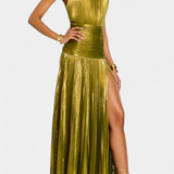 Robe Halter Métallique Emma avec Dos Nu et Fente Haute