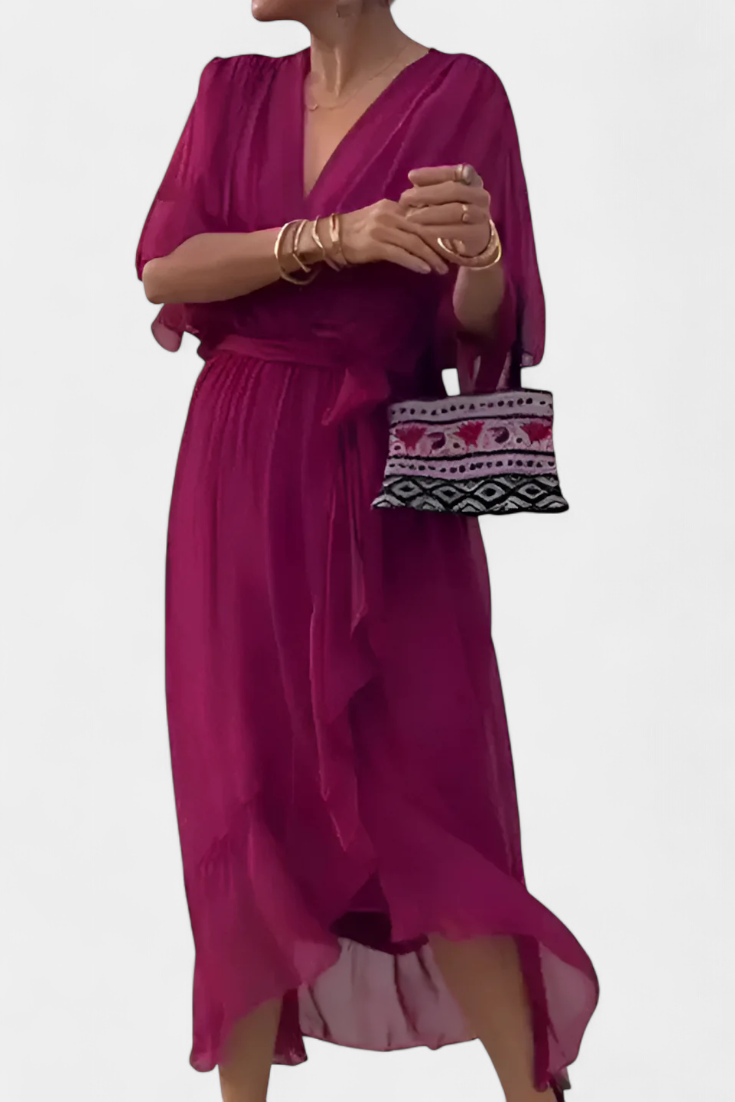 Robe Longue Luisa avec Décolleté en V et Coupe Flowy