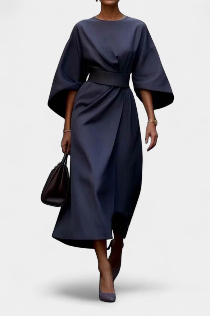 Robe Midi Micaela avec Manches Lantern et Taille Cintrée