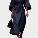 Robe Midi Micaela avec Manches Lantern et Taille Cintrée