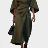 Robe Midi Micaela avec Manches Lantern et Taille Cintrée