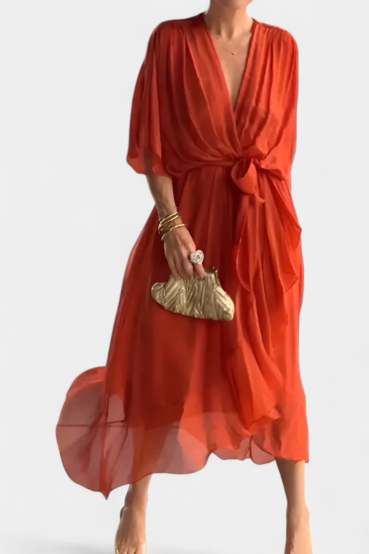 Robe Longue Luisa avec Décolleté en V et Coupe Flowy