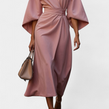 Robe Midi Micaela avec Manches Lantern et Taille Cintrée