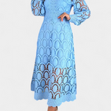 Robe Midi Jovie en Dentelle Brodée avec Col Montant