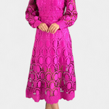 Robe Midi Jovie en Dentelle Brodée avec Col Montant