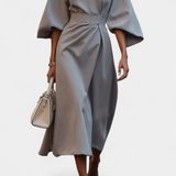 Robe Midi Micaela avec Manches Lantern et Taille Cintrée