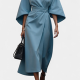 Robe Midi Micaela avec Manches Lantern et Taille Cintrée