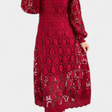 Robe Midi Jovie en Dentelle Brodée avec Col Montant