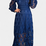 Robe Midi Jovie en Dentelle Brodée avec Col Montant