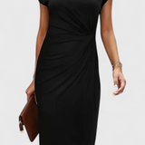 Robe Midi Intemporelle Katrina avec Col Rond et Détail Drapé