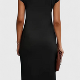 Robe Midi Intemporelle Katrina avec Col Rond et Détail Drapé