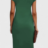 Robe Midi Intemporelle Katrina avec Col Rond et Détail Drapé