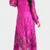 Robe Midi Jovie en Dentelle Brodée avec Col Montant