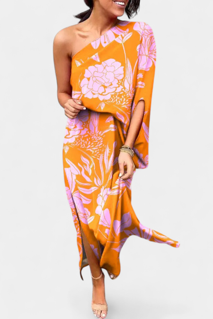 Robe Carlena à Une Épaule avec Imprimé Romantique