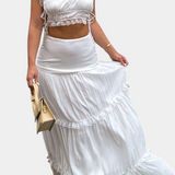 Ilys Ensemble Romantique de Top en Dentelle et Jupe Longue Volumineuse