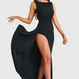 Robe Marion en Satin avec Dos Nu et Grande Fente