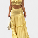 Ilys Ensemble Romantique de Top en Dentelle et Jupe Longue Volumineuse