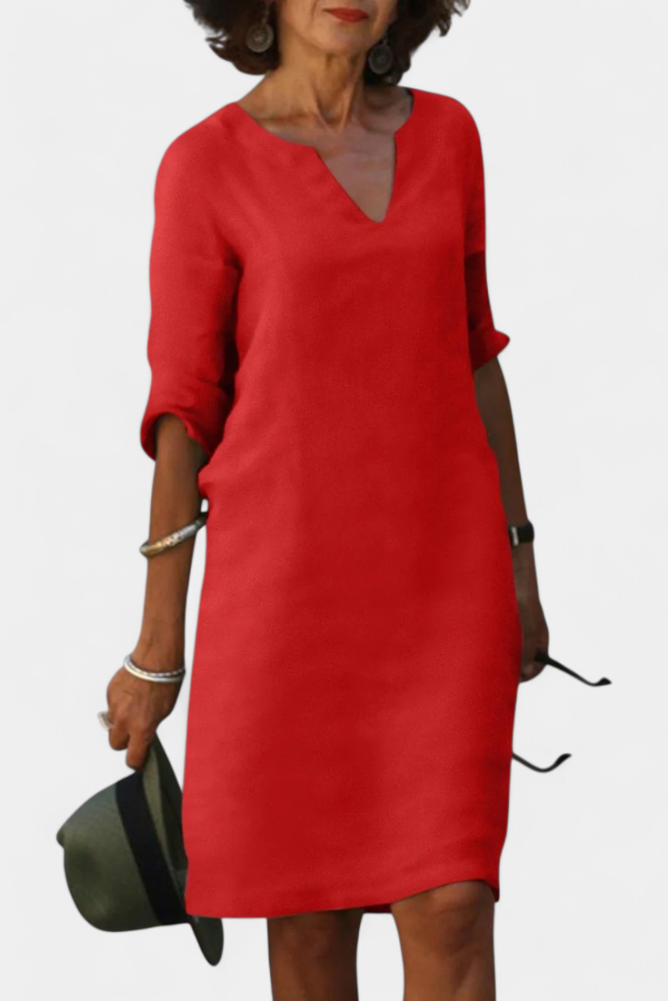 Elowen Robe Décolleté en V avec Manches Trois Quarts