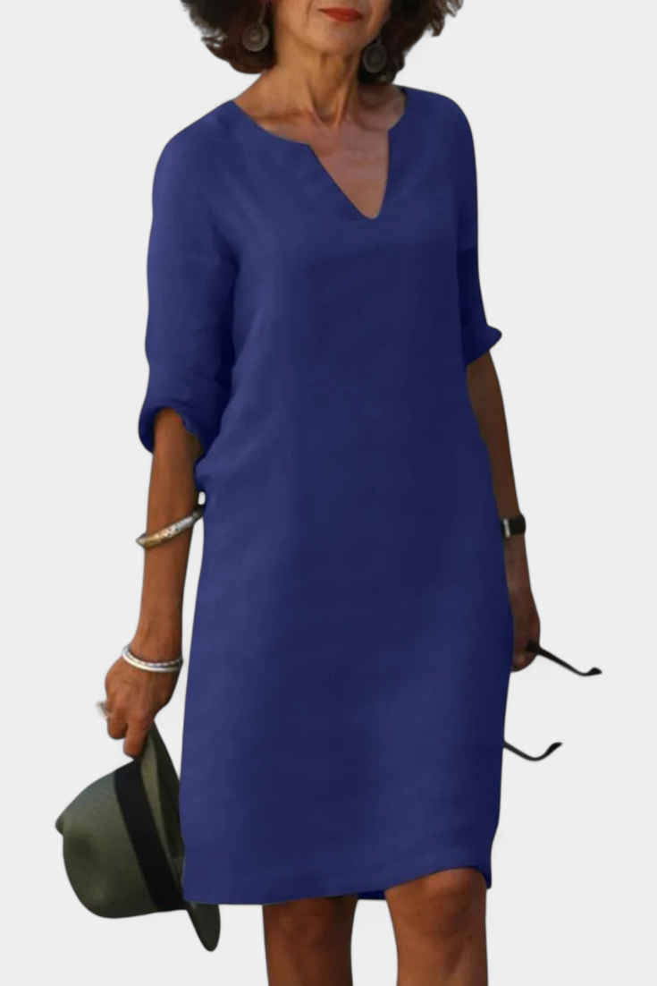 Elowen Robe Décolleté en V avec Manches Trois Quarts