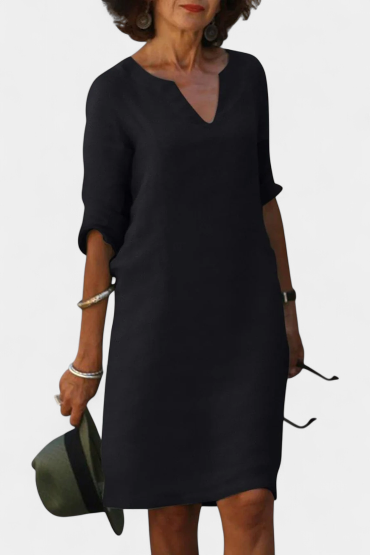 Elowen Robe Décolleté en V avec Manches Trois Quarts