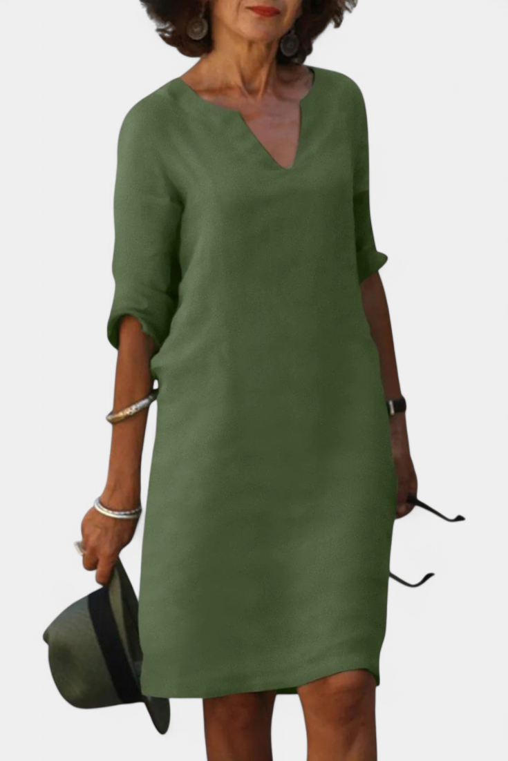 Elowen Robe Décolleté en V avec Manches Trois Quarts