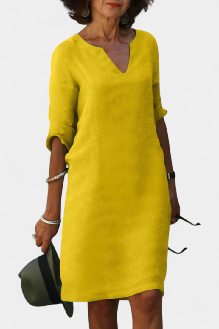 Elowen Robe Décolleté en V avec Manches Trois Quarts