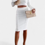 Minerva Ensemble Élégant de Top en Dentelle et Jupe Taille Haute