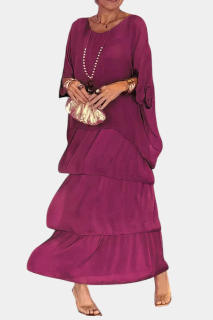 Robe Maxi Caroline avec Volants et Manches Chauve-Souris