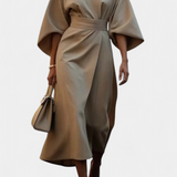 Robe Midi Micaela avec Manches Lantern et Taille Cintrée