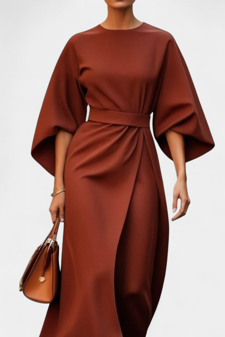 Robe Midi Micaela avec Manches Lantern et Taille Cintrée