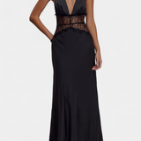 Robe Longue Ashanty avec Décolleté Halter et Taille en Dentelle Transparente