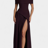 Robe Maxi Off Shoulder en Chiffon Celaena avec Fente Latérale