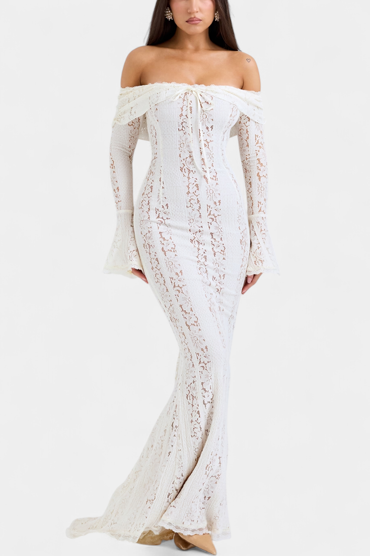 Robe Maxi Rosalie en Dentelle Off-Shoulder