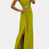 Robe Maxi Plissée Shiloh avec Fente Latérale et Décolleté Croisé