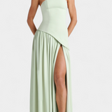 Robe Maxi Off Shoulder en Chiffon Celaena avec Fente Latérale