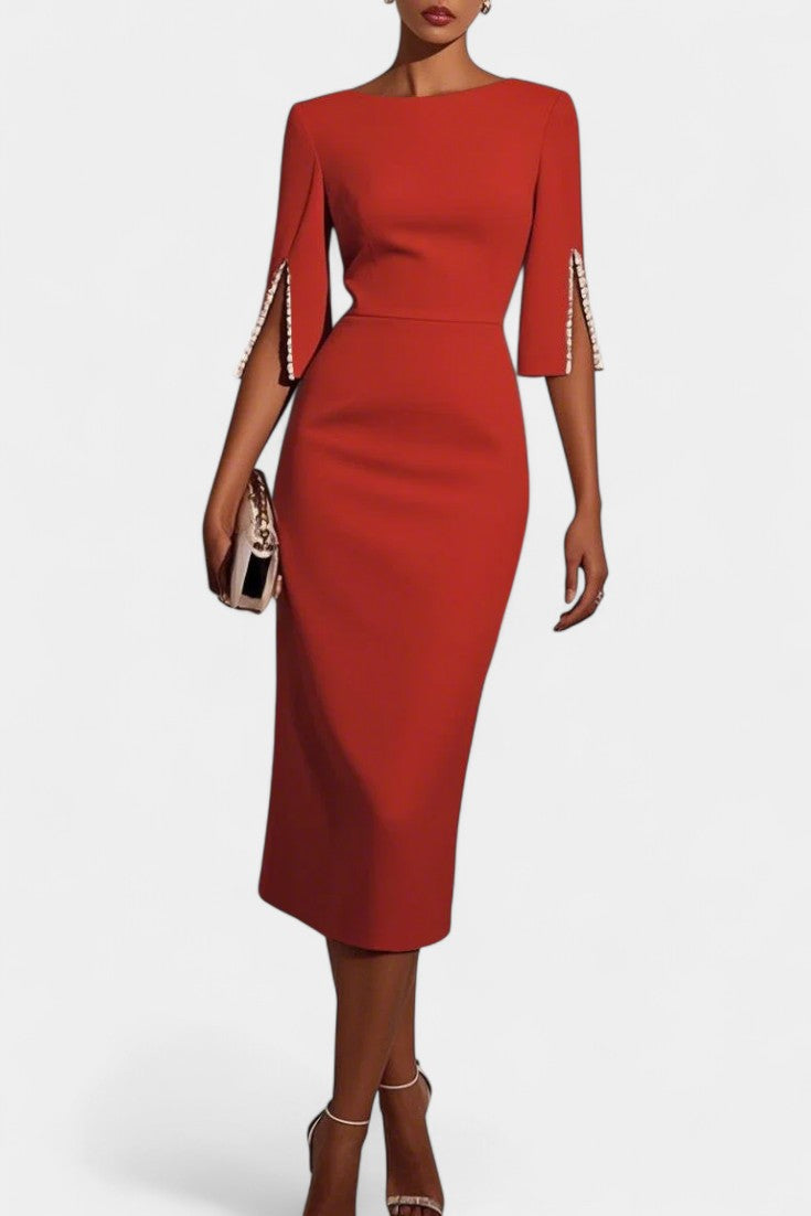 Robe Midi Reece avec Perles et Col Rond