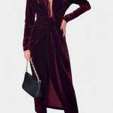 LaVerna Robe Longue en Velours Doré avec Col en V