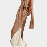 Robe Maxi Irregulière Rebecca en Bloc de Couleur avec Dos Découvert