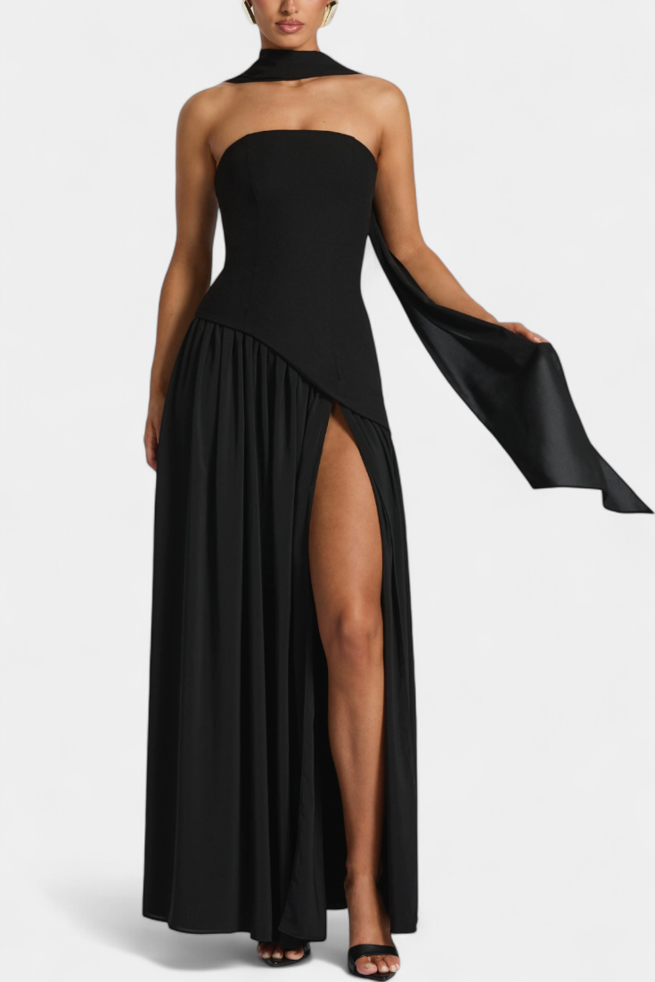 Robe Maxi Off Shoulder en Chiffon Celaena avec Fente Latérale