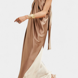 Robe Maxi Irregulière Rebecca en Bloc de Couleur avec Dos Découvert