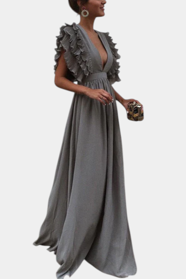 Robe Maxi Élégante Lucera avec Manches Volantes