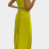 Robe Maxi Plissée Shiloh avec Fente Latérale et Décolleté Croisé