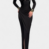 Robe Freda à Manches Longues avec Décolleté en V et Plis