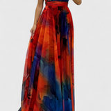 Robe Maxi en Chiffon avec Imprimé Floral et Col Halter