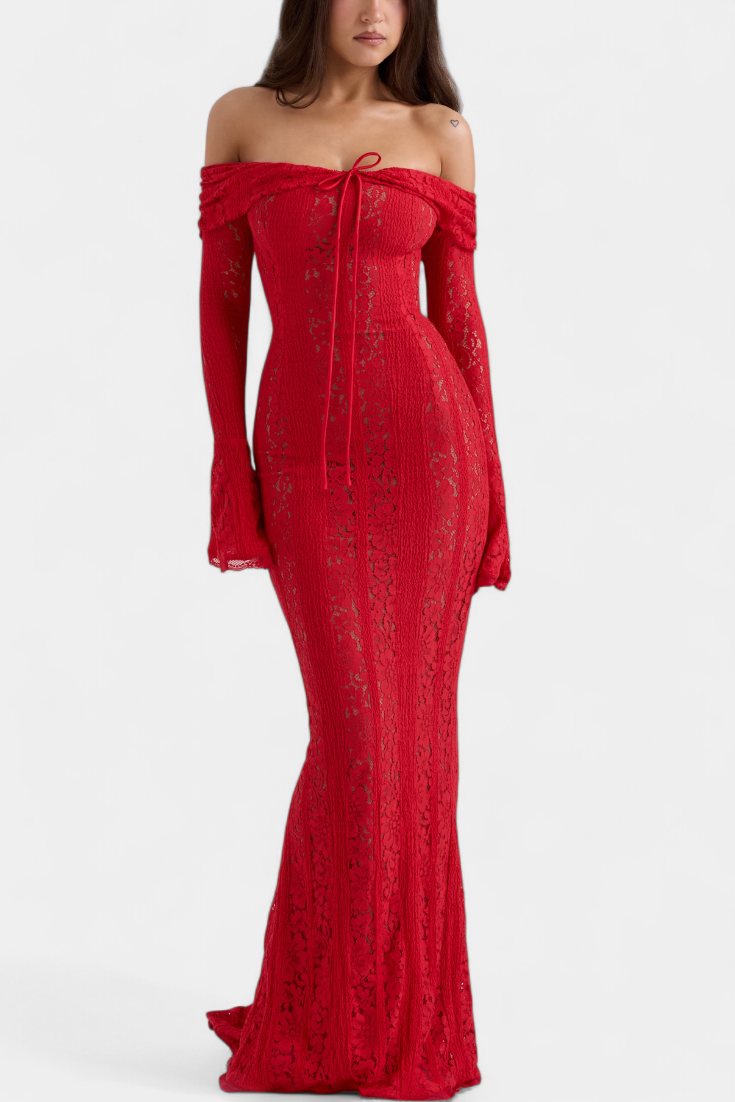 Robe Maxi Rosalie en Dentelle Off-Shoulder